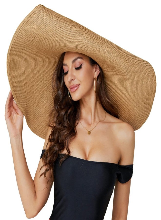 DECHISY Oversized Beach Straw Hat for Women, Fashion Large Wide Brim Visor Hats Handmade Roll Up Floppy Sun Hat for Summer Beach Cap Khaki - Image 1